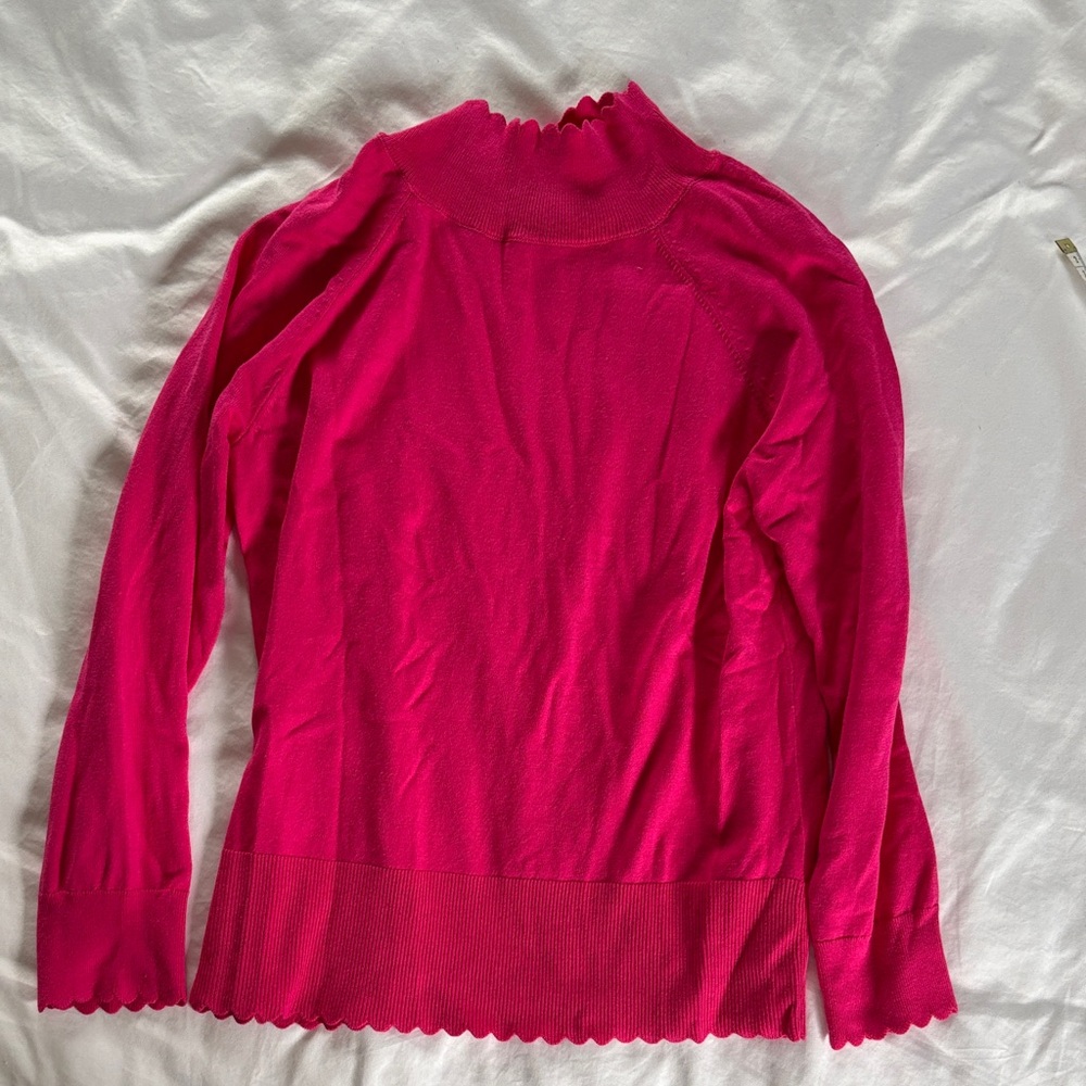 Talbots Hot Pink Scallop Trim Sweater